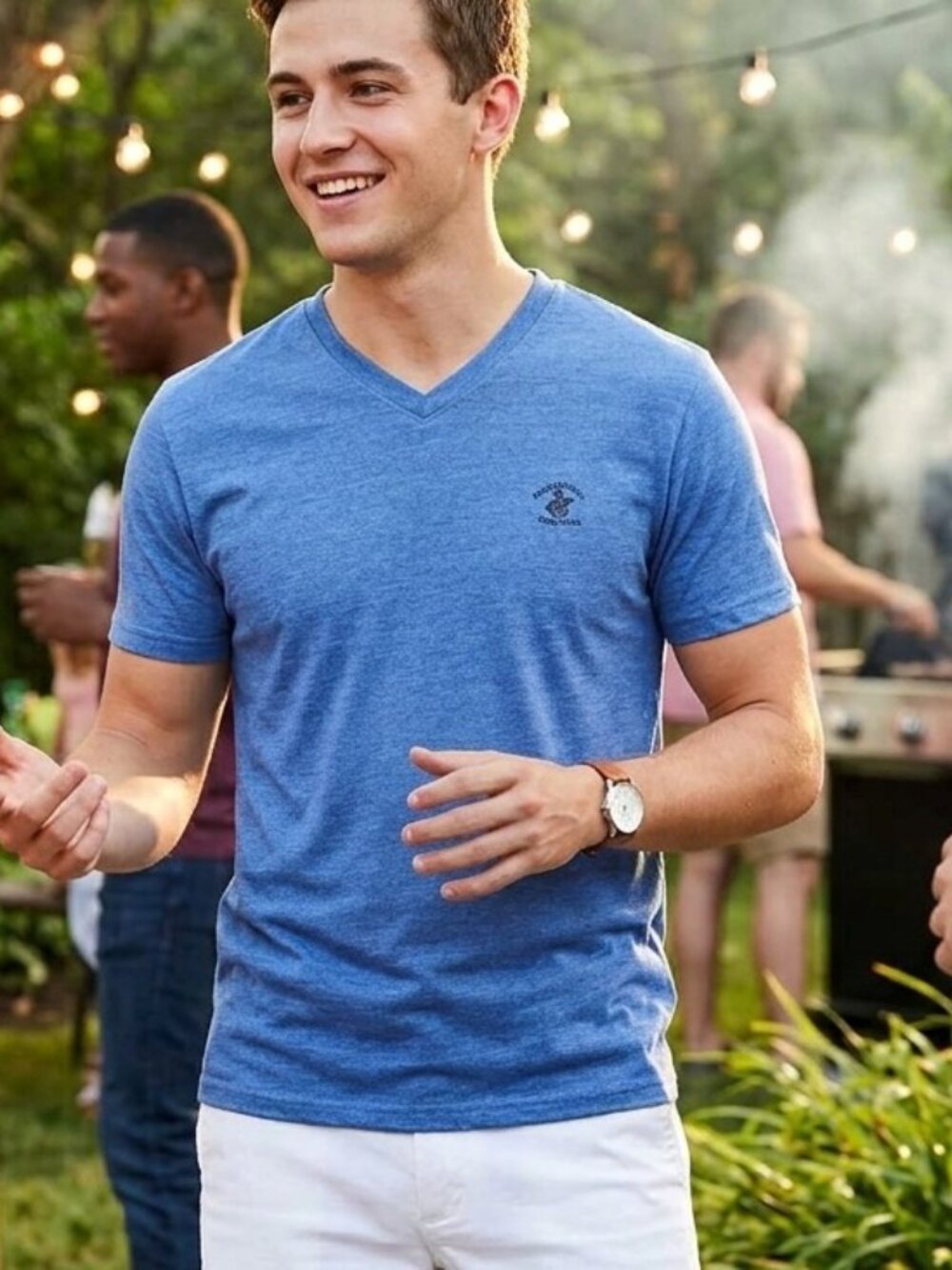 Beverly Hlls Polo Club V Neck T-Shirt Small Blue short Sleeve Logo